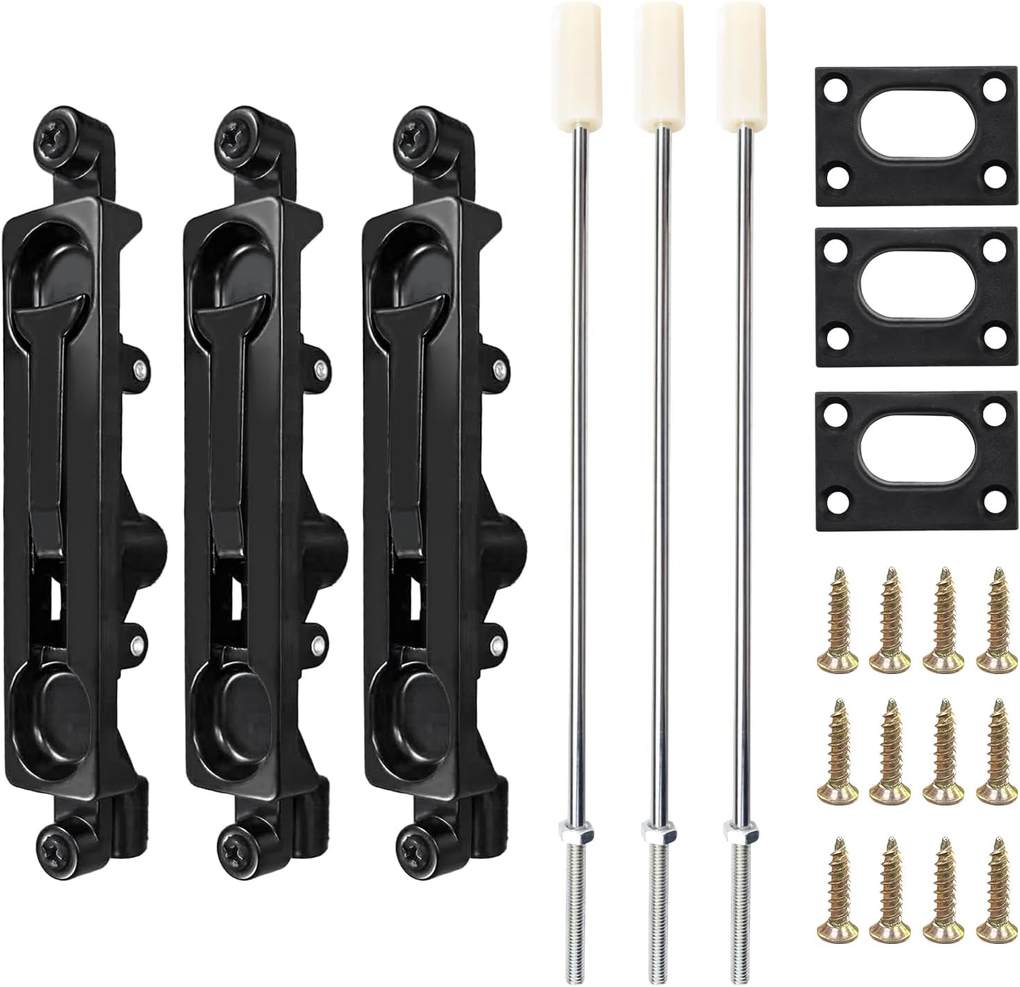 3 Sets of 17in Flush Mount Extension Bolt, Thickened Chrome-Plated Iron Lever Extension Door Flush Bolt with Zinc Alloy Lock Body & PP Handle, Black Door Hardware Fits Steel & Large Folding Doors