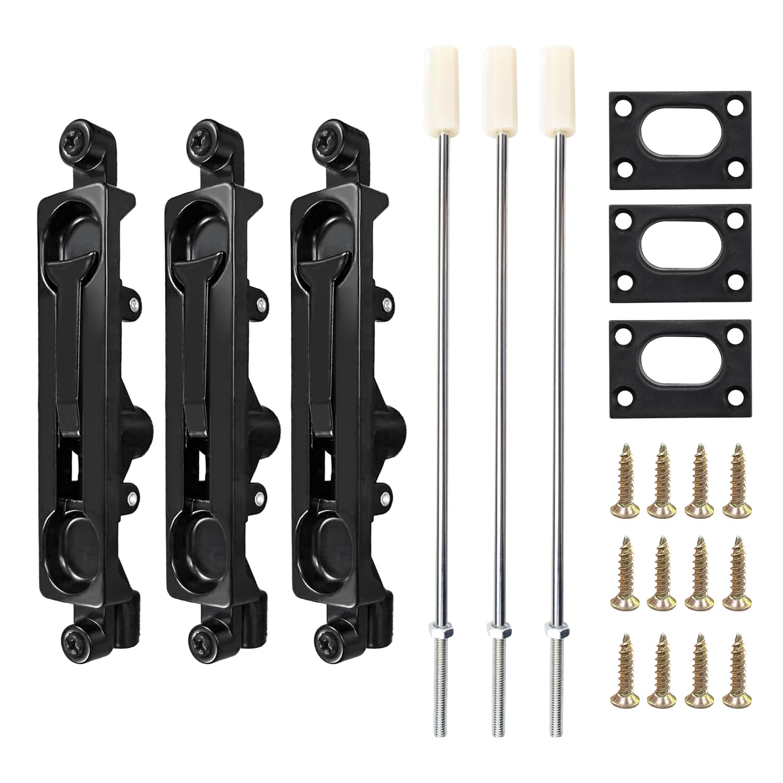 3 Sets of 17in Flush Mount Extension Bolt, Thickened Chrome-Plated Iron Lever Extension Door Flush Bolt with Zinc Alloy Lock Body & PP Handle, Black Door Hardware Fits Steel & Large Folding Doors