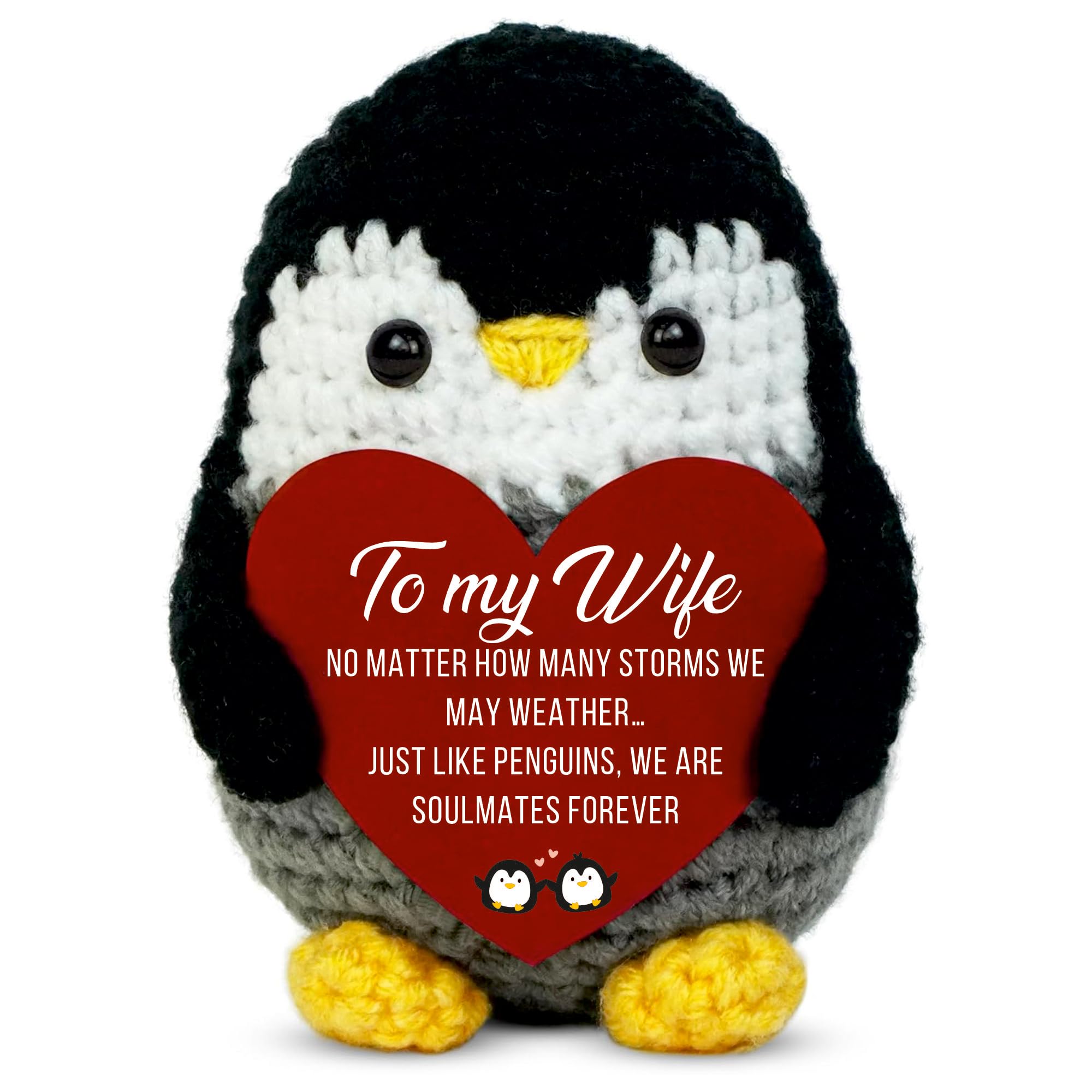 Valentines Day Gift for Wife - to My Wife Penguin Gift – Handmade Crochet Penguin with Heart, Romantic Anniversary & Valentine’s Day Gift for Wife,
