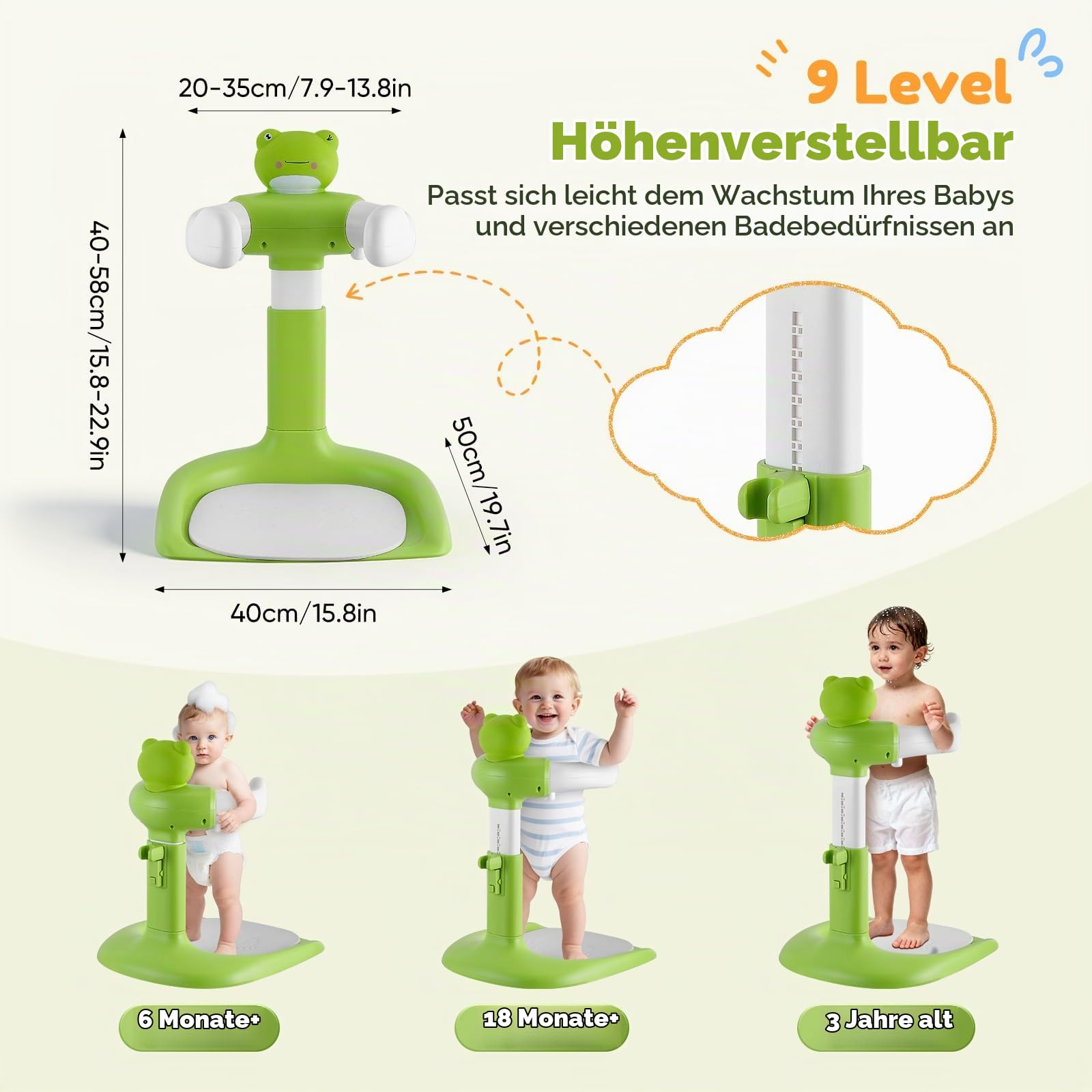 Baby Dusche Ständer,Baby Badewanne Stand mit rutschfester Basis, Duschhilfe Zum Stehen Für Babys,Duschhilfe Faltbar Badewanne Ständer von 6–36 Monaten