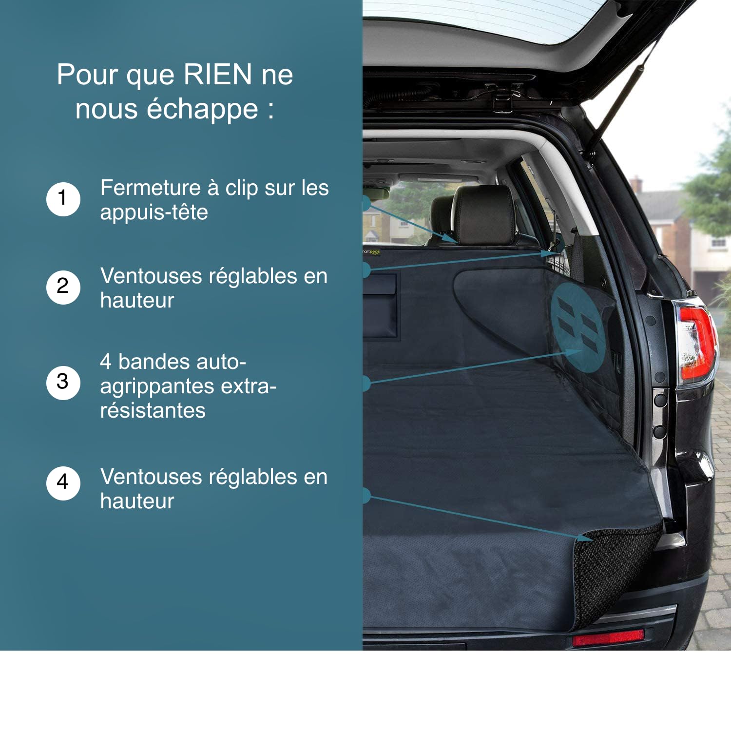 Couverture de Coffre pour Chien XXL - Protection de Coffre pour Chaque Voiture - Revêtement antidérapant - Couverture Robuste pour Chien avec Protection latérale - 185 x 105 x 36 cm