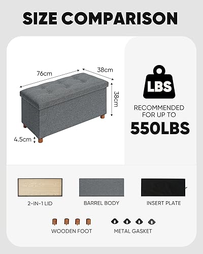 Miniatura 3 de B FSOBEIIALEO Otomana de almacenamiento con bandeja, taburetes de pies y otomanas con patas, cubo de almacenamiento, asiento de lino gris 30
