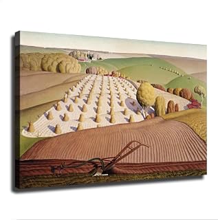 Cwxkgl Grant Wood Fall Plowing Gifts Poster Canvas Print Art Decoration Wall Art Painting Print Modern Aesthetic Suitable for Living Room, Bedroom Decoration, Framed or Unframed (08×12inch Unframed)