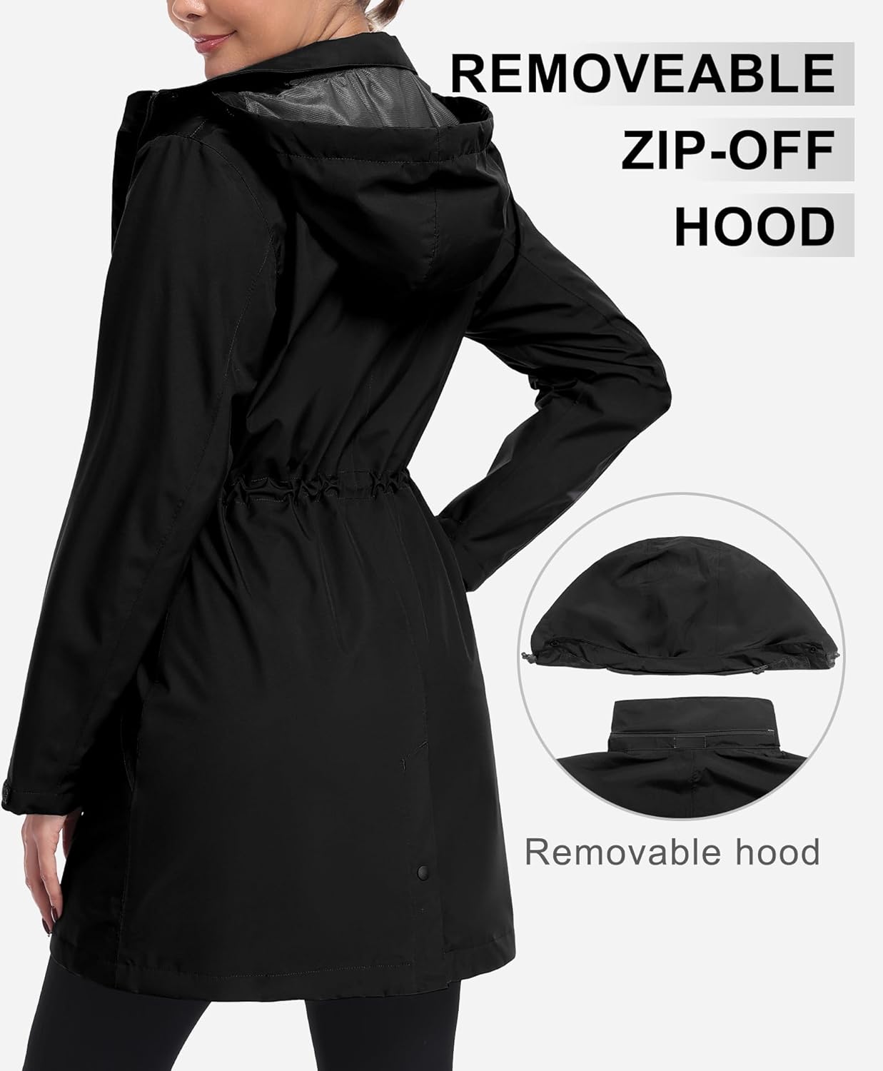 Little Donkey Andy Women's Thin Long Rain Jackets Lightweight Raincoats for Hiking Waterproof Rain Coats with Removable Hood - Image 2
