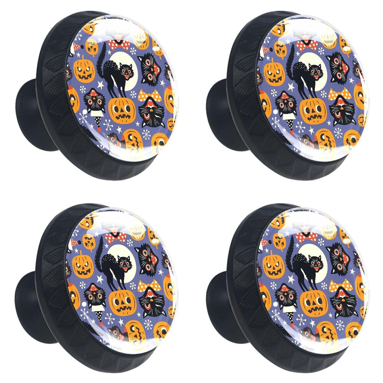 Boutons de tiroir citrouille noirs en lot de 4 pour style Halloween