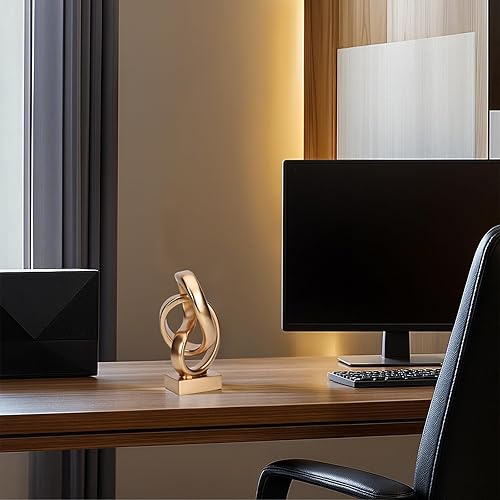 Miniatura 3 de DOVDOV Estatua abstracta de nudo dorado, decoración de nudo geométrico, decoración dorada en estante estante encimera para sala de estar, mesa de