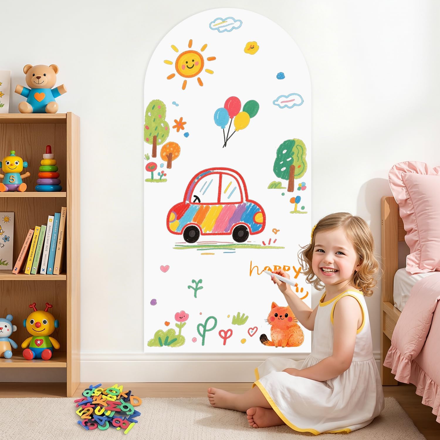 Magnetic Whiteboard Contact Paper 39.3" x 17.5" Peel and Stick Self Adhesive Removable Wallpaper for Home with Multiple Magnet Accessories Magnetic Wall Sticker for Kids Playroom Classroom Essentials