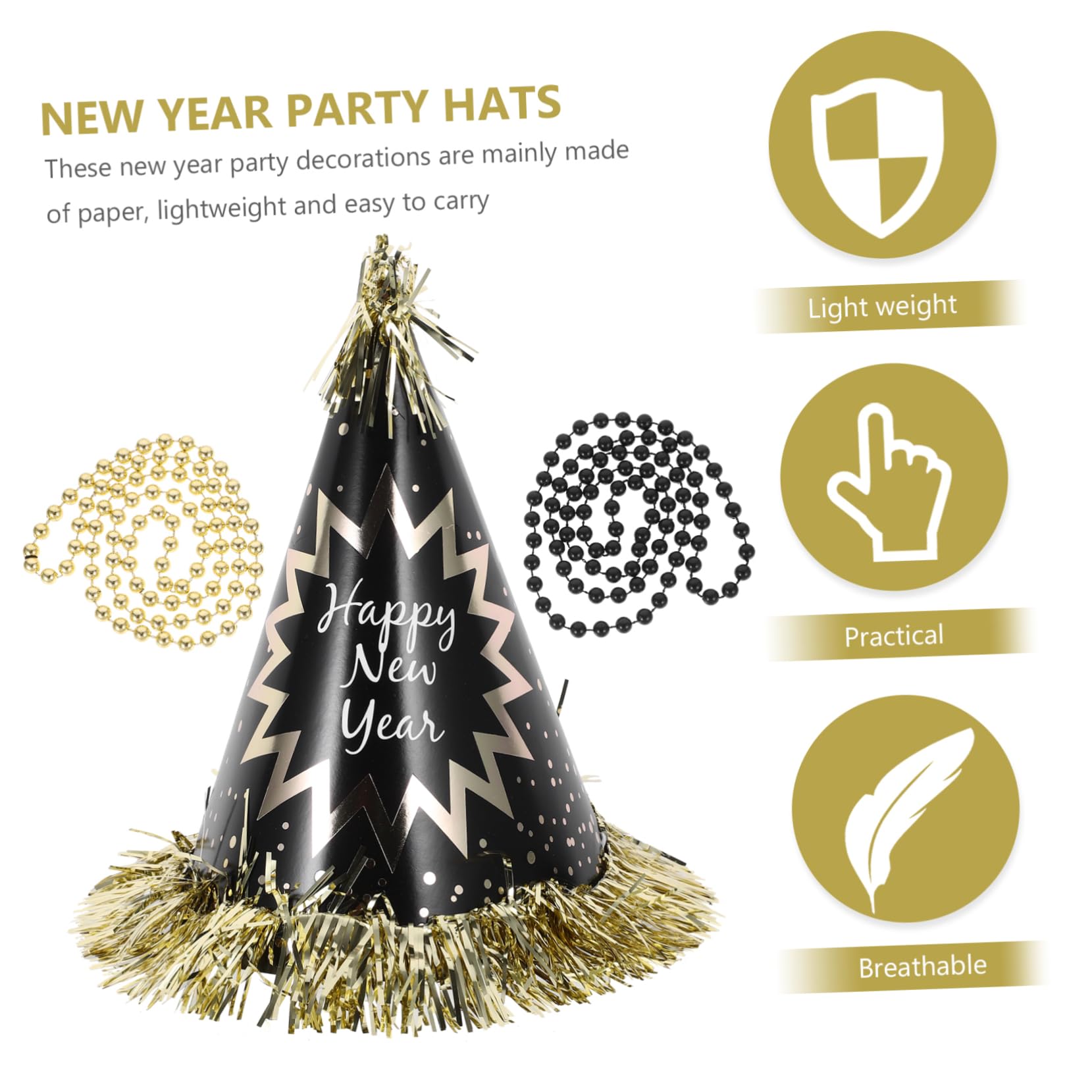 VICASKY 1tasche Silvester-partyhüte mit Perlenkette Hut Stirnband Tröten und Partydekoration für Neujahrfeiern Geeignet für Drinnen und Draußen