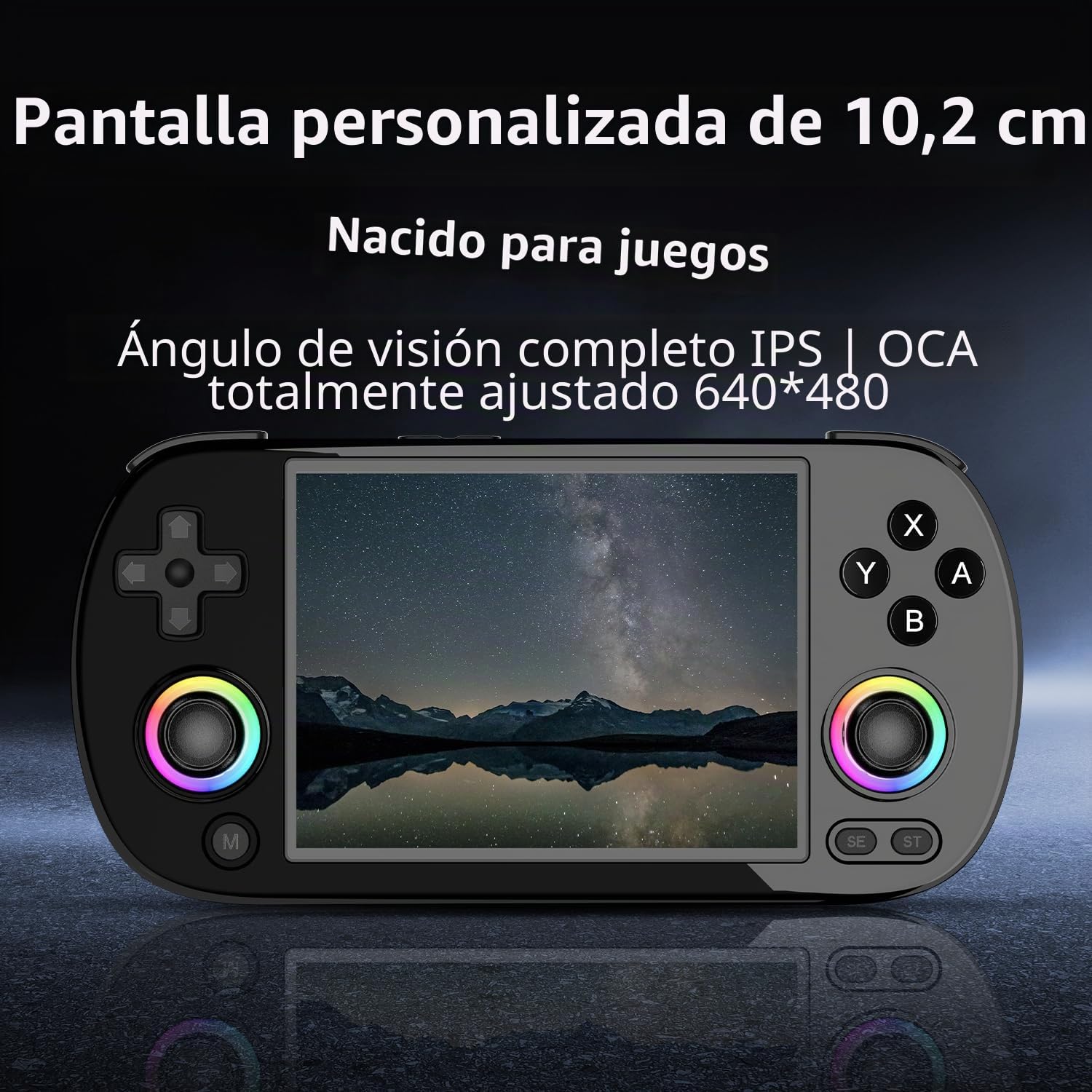 RG40XX H - Consola de juegos de mano, pantalla IPS de 4 pulgadas, sistema Linux, batería de 3200 mAh con iluminación RGB colorida de joystick, tarjeta TF de 64 G integrada y juegos 5528, compatible