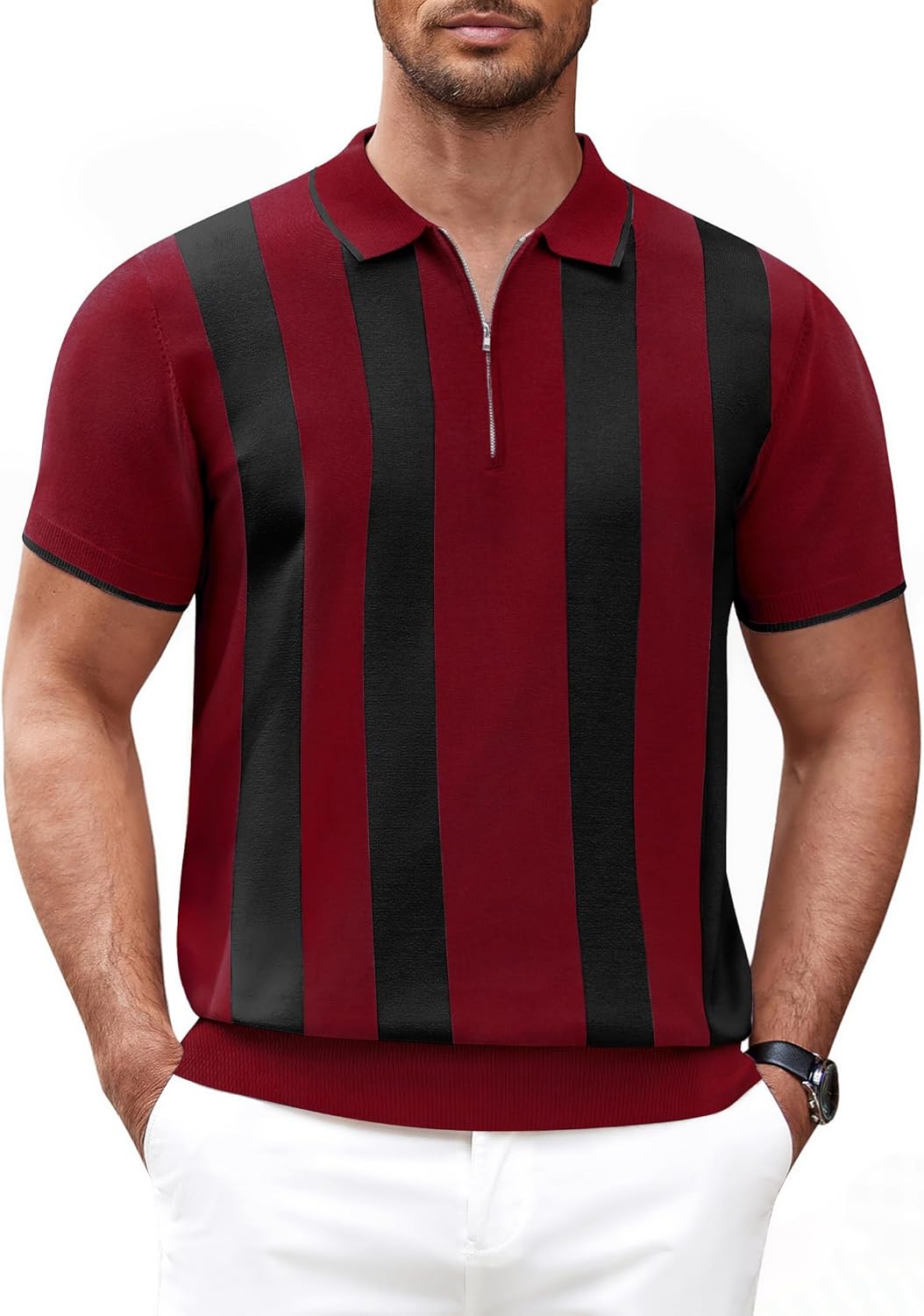 COOFANDY Men's Zipper Polo Shirt Casual Knit Short Sleeve Polo T Shirt Classic Fit Shirts