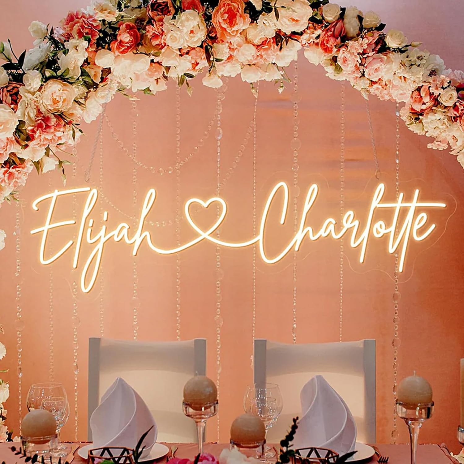 Custom Wedding LED Neon Sign Couple Names with Heart Neon Light Up Sign Night Light Home Wedding Engagement Party Backdrop Stage Sign
