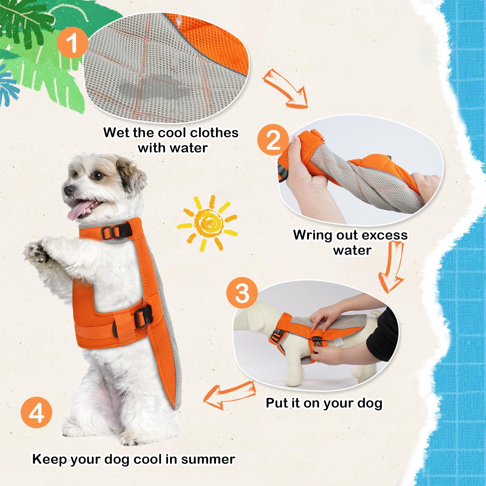Koelvest voor honden, ademende mesh hondenkoeler, coole en comfortabele hondenjas, verstelbaar met reflecterende strip, voor kleine, middelgrote of grote honden, buiten hardlopen, wandelen