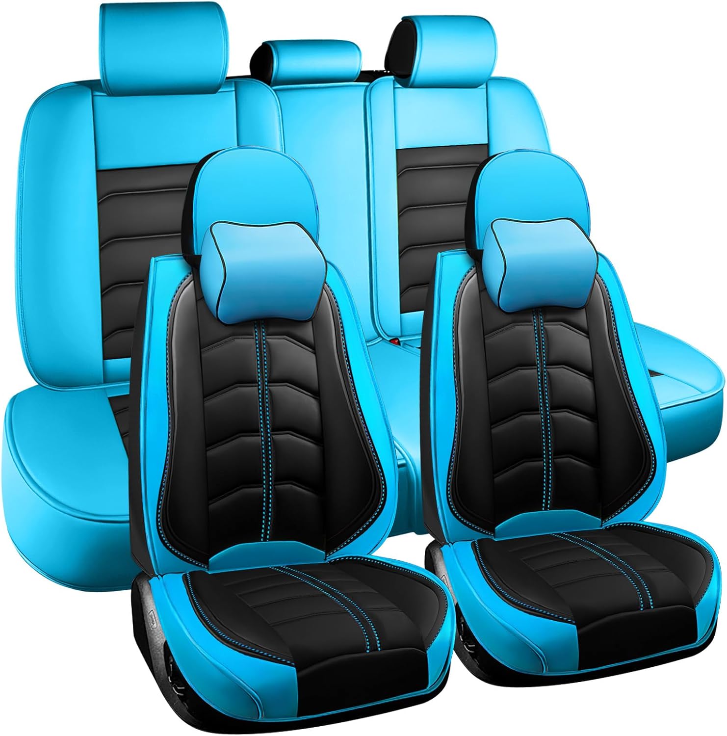Car Seat Cover for Toyota Yaris 2007-2020, Durable Wear Resistant Waterproof Seat Cover, Breathable No Odor Premium Leather Vehicle Interior Accessories.(Luxury 5 Seats,Black Blue)