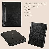 Vista 4 de Cartera de cuero genuino, organizador de padfolio de 11 x 14 pulgadas con cremallera, cartera profesional de negocios para hombres y mujeres