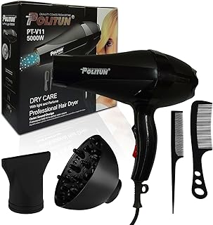 PT-V11 5000.0W Hair Dryer, Quiet Design, Customizable Settings, Overheat Protection, Quick Drying, Politon Fast Drying, 5000.0W, Black