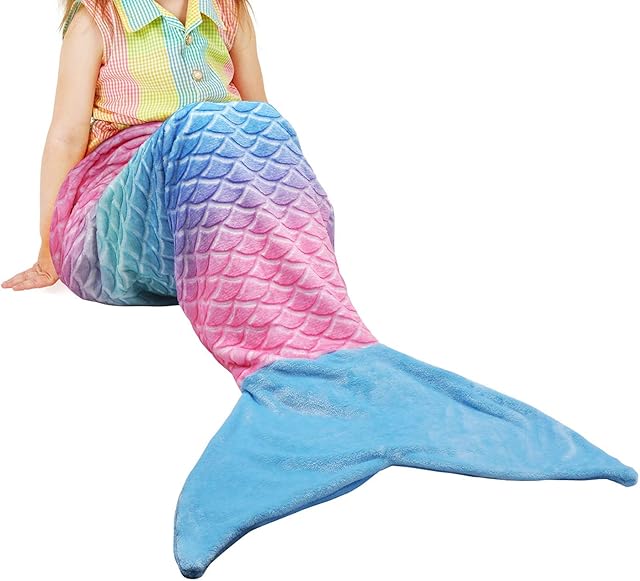 Catalonia Classy Mermaid Tail Blanket, Soft Warm Plush Fleece Sleeping Bag Snuggle Blanket for Teens 155 x 48 cm (61" x 19") Rainbow Ombre, Fish Scale Pattern