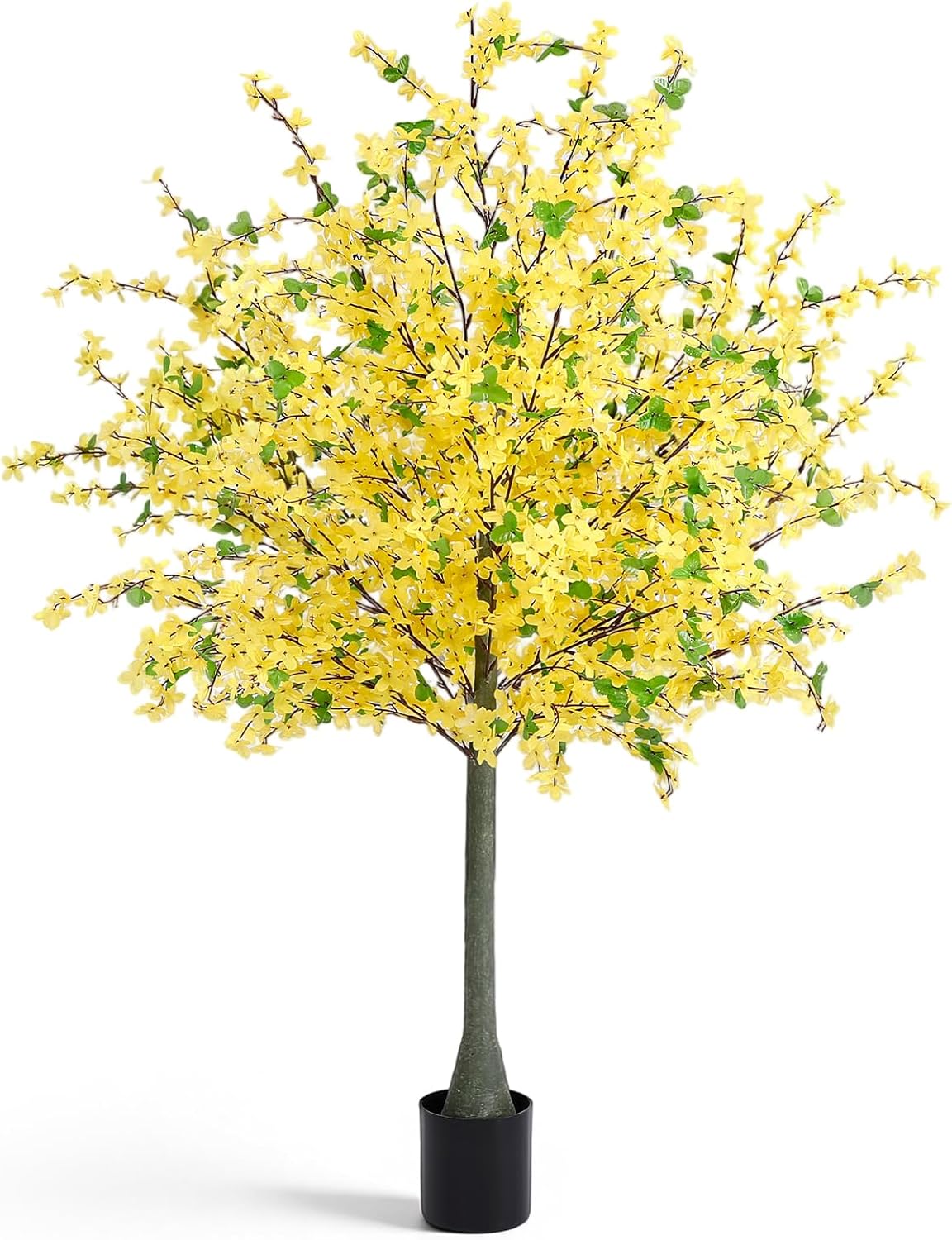 1 Pack 4FT Yellow Artificial Forsythia Tree, Faux Spring Forsythia Flower Branches Plant with Pot, Lifelike Fake Tree for Living Room Corner, Entryway, Porch Indoor Outdoor Decor
