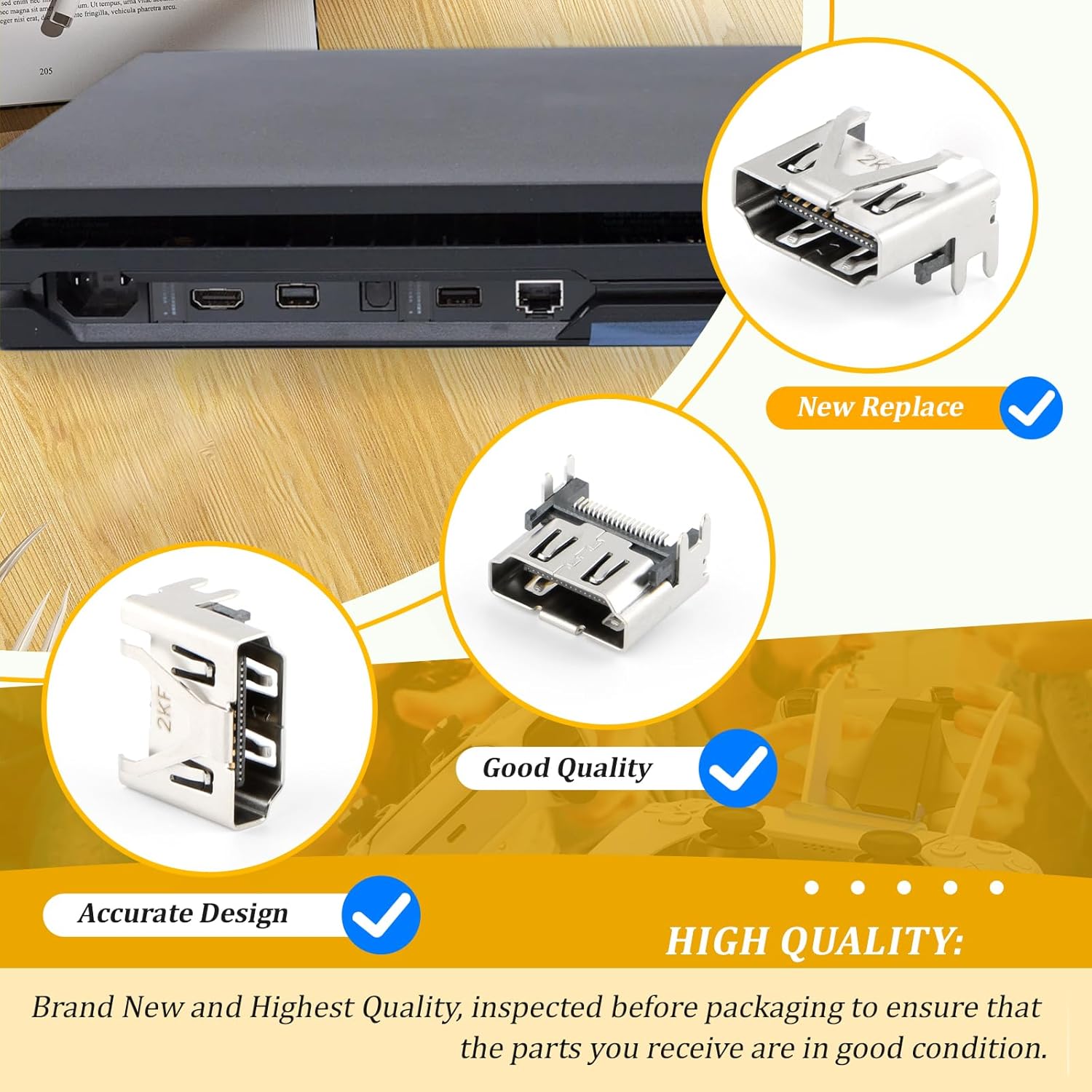 2PCS for PS4 Slim /PS4 Pro HDMI Port Replacement for Sony PlayStation 4 Slim PS4 Pro Socket Jack Interface Connector Console Accessories Parts with Repair Kit