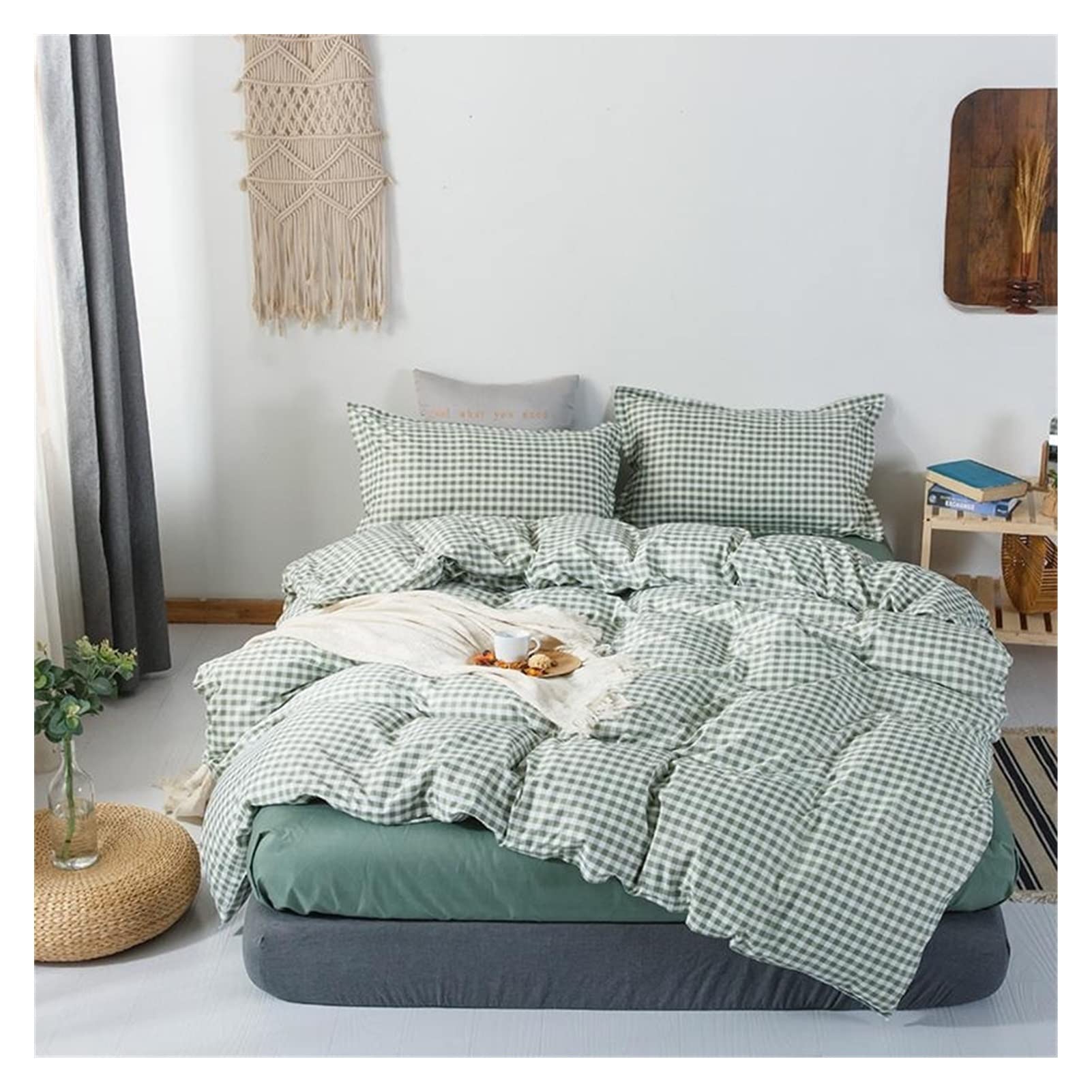 Copripiumino Matrimoniale Green Grid Duvet Cover 220x240 federa 3pcs, set di biancheria da letto, coperchio trapunta 200x230, coperchio coperta, lenzuolo, doppia regina king size Copripiumino Singolo