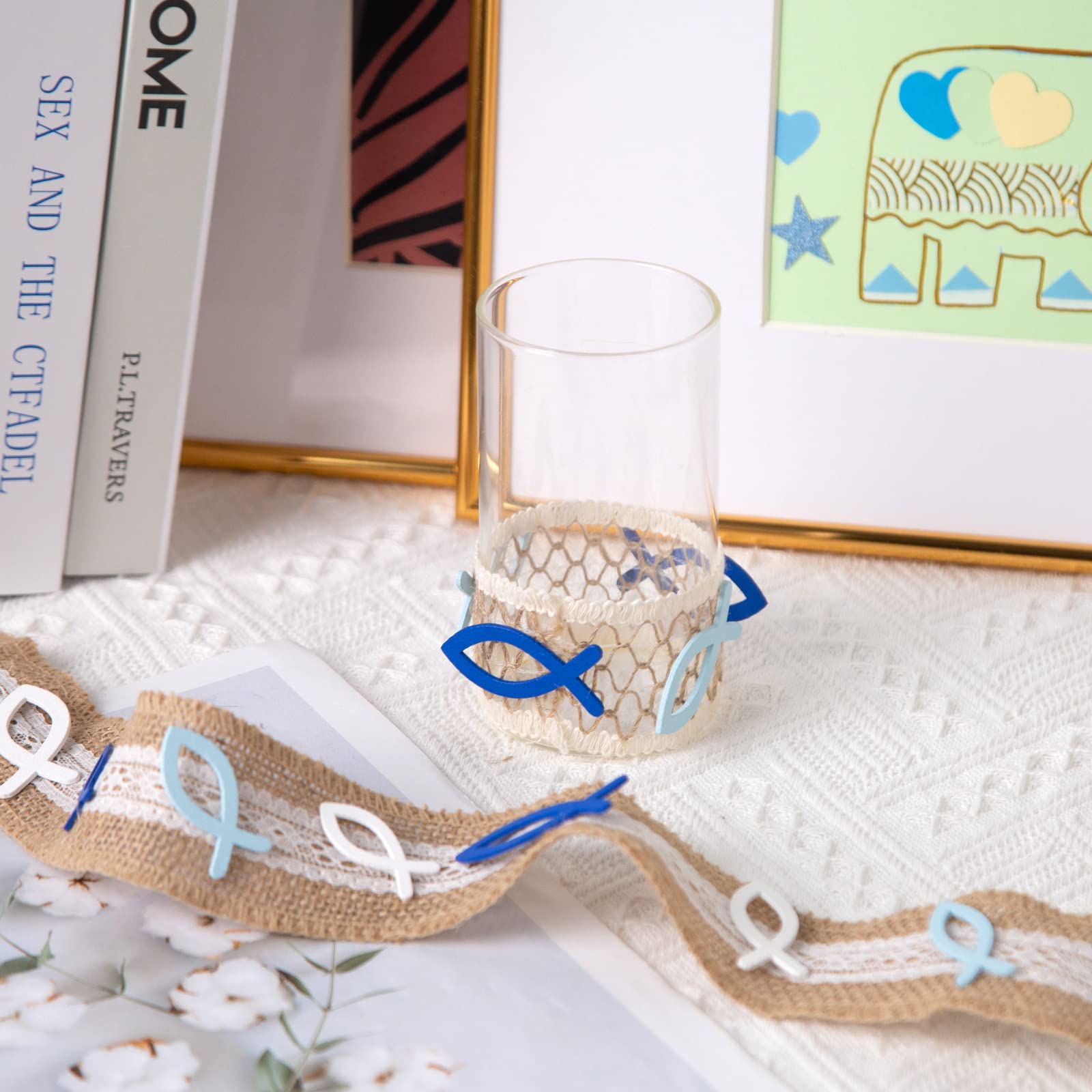 HAKACC Decorazione per comunione, 100 pezzi, decorazione da tavolo per cresima, battesimo, decorazione in legno, croce e pesce, baby shower party