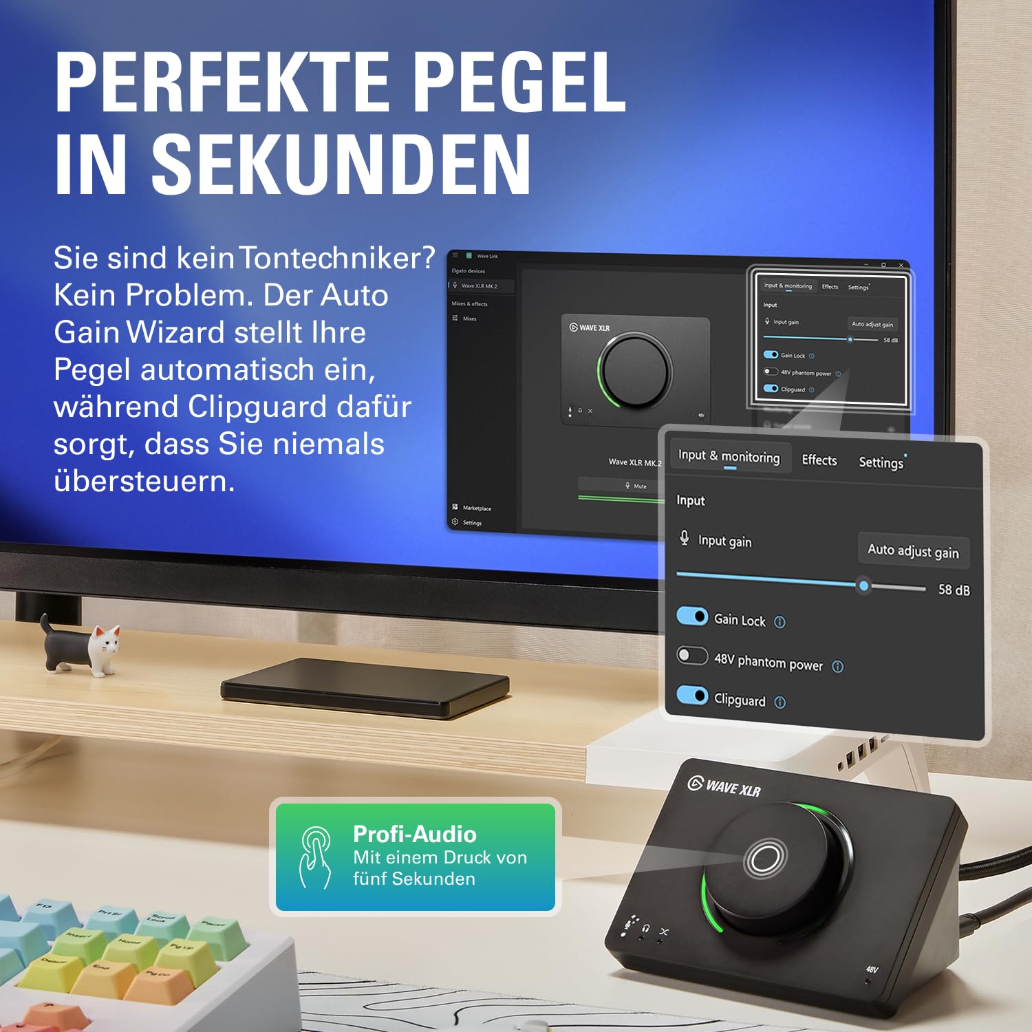 Elgato Wave XLR MK.2 - USB-Audio-Interface und DSP-Mixer für XLR-Mikrofone, 80dB Gain, Onboard-Effekte, LED-Feedback, Touch Mute, funktioniert mit Stream Deck, PC & Mac