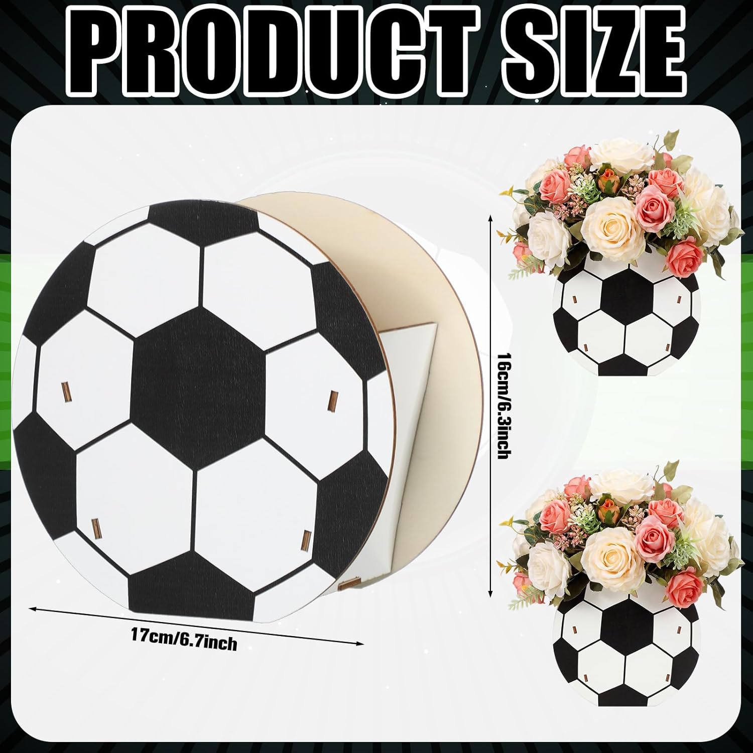 Cinnvoice 6 Pcs Wooden Centerpieces for Tables Baby Shower Decorations Tabletop Boxes Party Favor for Birthday Baby Shower Wedding Garden Tea Party(Soccer)