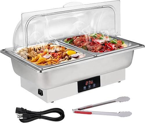 Juego de 2 platos de cocina con tapa enrollable, calentador de alimentos y calentadores, pantalla digital, bandeja de calentamiento de temperatura,