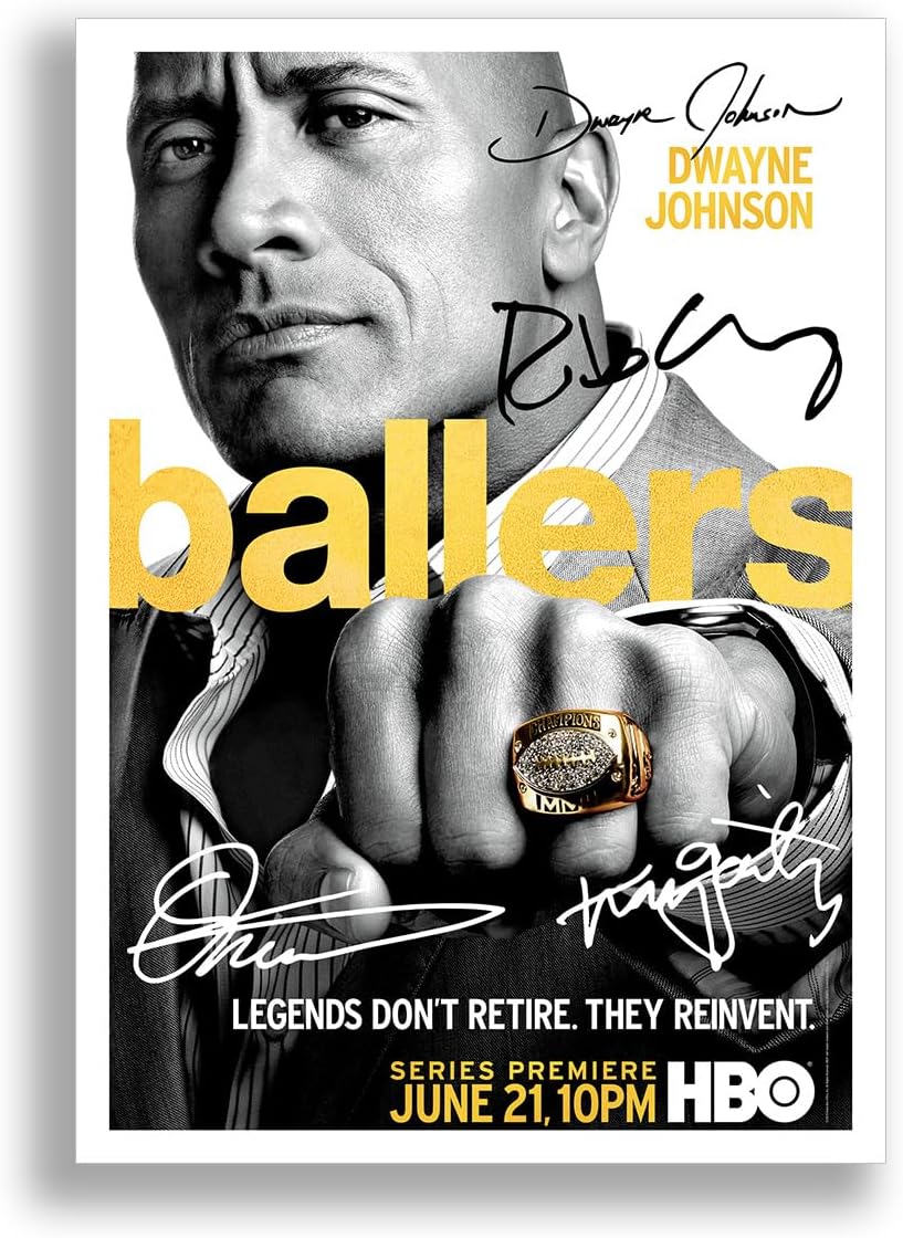 Memorabilia Ballers Cast Signed Autograph Signature A4 Poster Photo Print Photograph Artwork Wall Art Picture TV Show Series Season Gift Dwayne Johnson (A4 Poster Only)