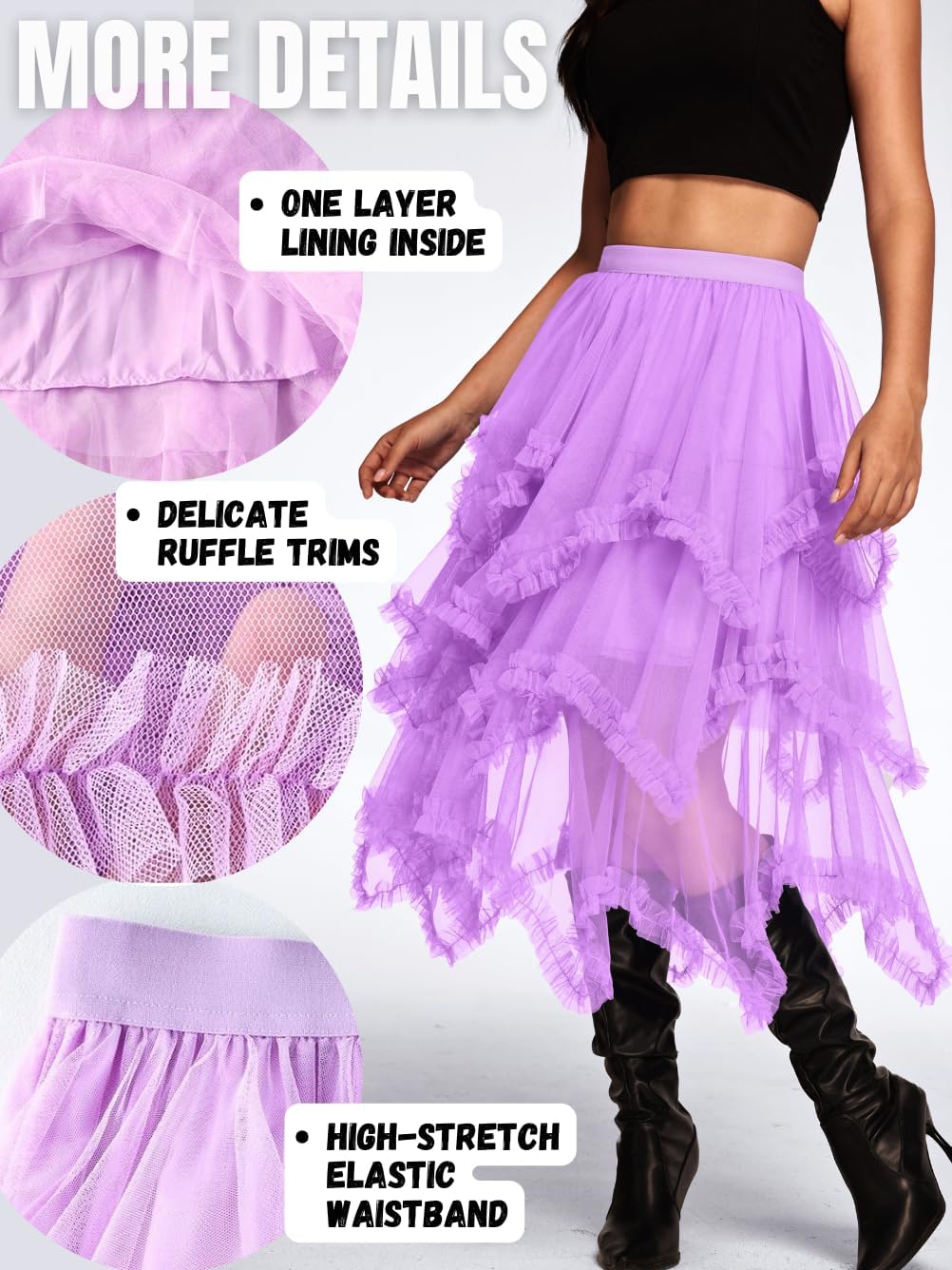Kaei&Shi Long Tulle Skirt,High Waisted Asymmetrical Ruffle Skirts for Women,Renaissance Fairy Costume Concert Birthday Party