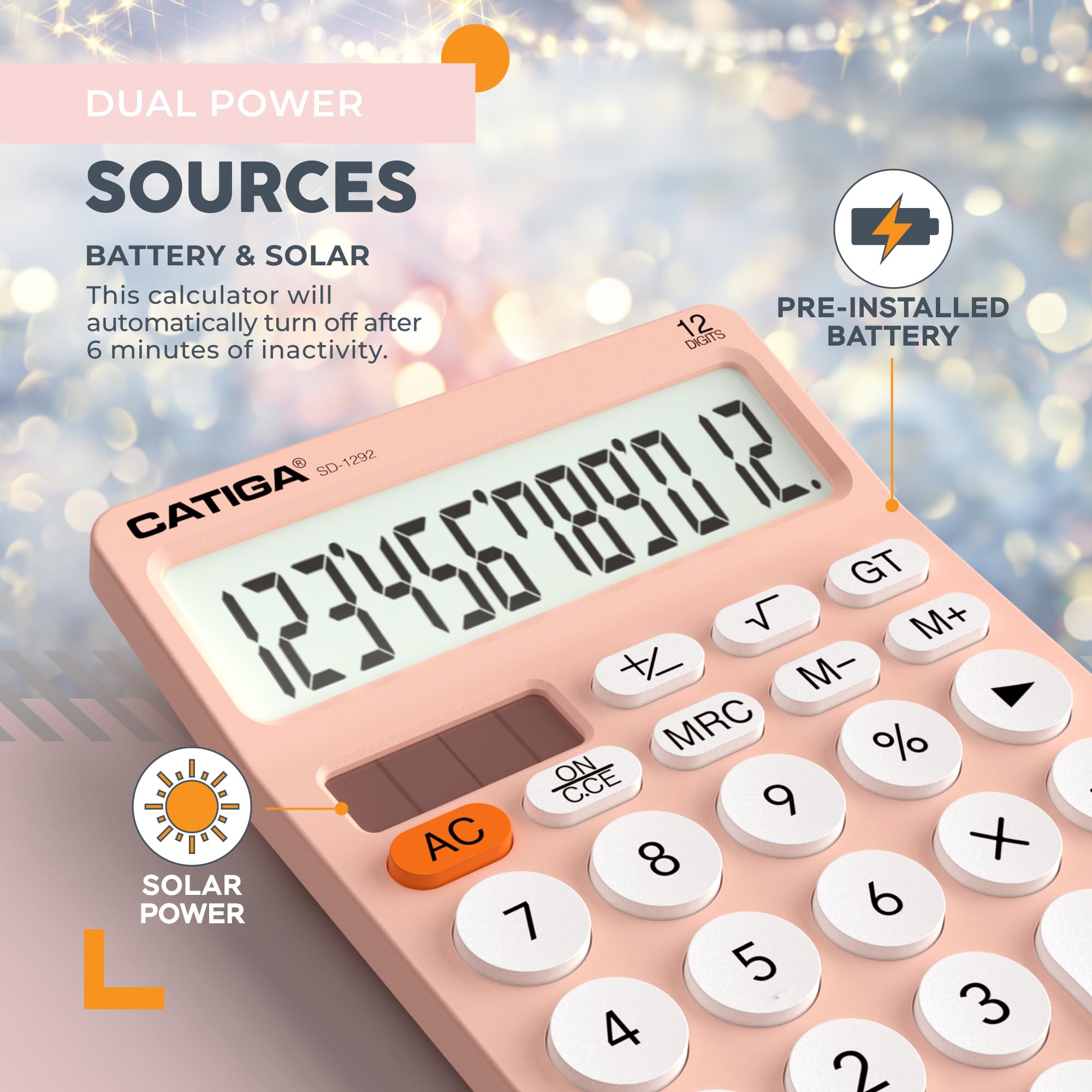 Calculatrice Bureau Fonction Standard, 12 Chiffres Avec Grand Écran Lcd, Double Alimentation