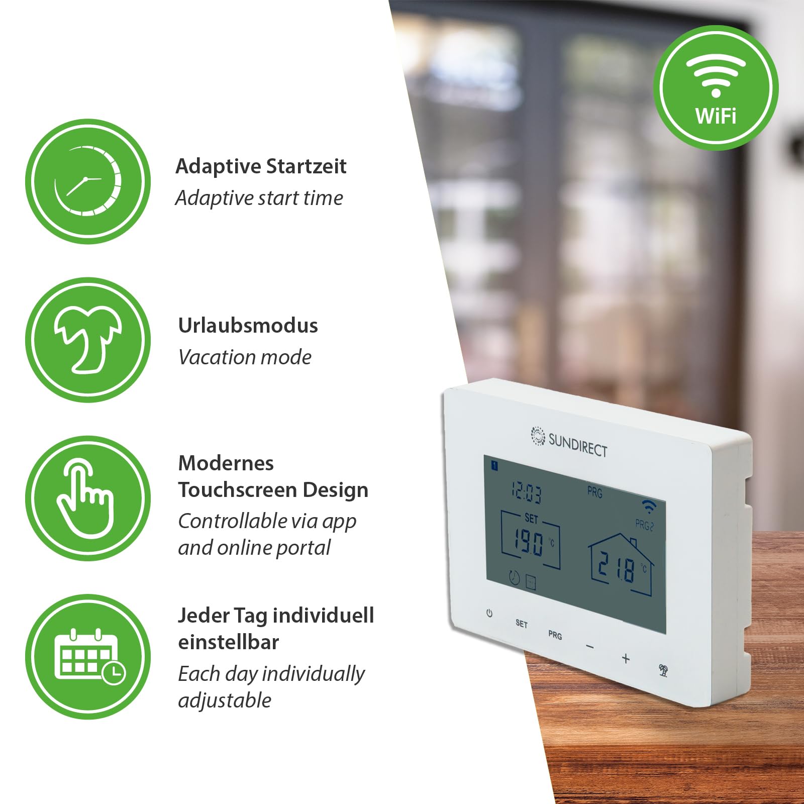 SunDirect Smart2.0 Pro – Termostato inalámbrico – WiFi – Termostato inteligente – Pantalla táctil APP Control de pared empotrado