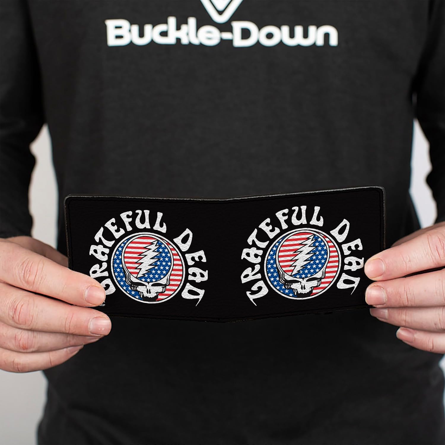 Buckle-Down Grateful Dead Wallet, Bifold, Grateful Dead Steal Your Face Stars and Stripes Logo Black, Vegan Leather