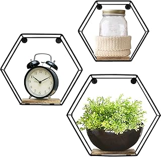 Greenco Geometric Hexagon Shaped Floating Shelves,...