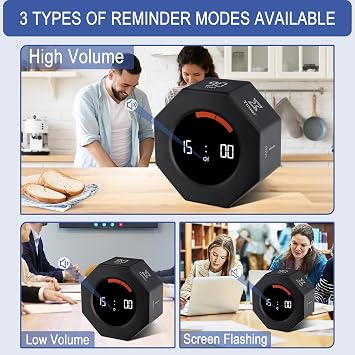 Cuteefun Rotating Cube Timer, Octagon Pomodoro Timer Desk, Black
