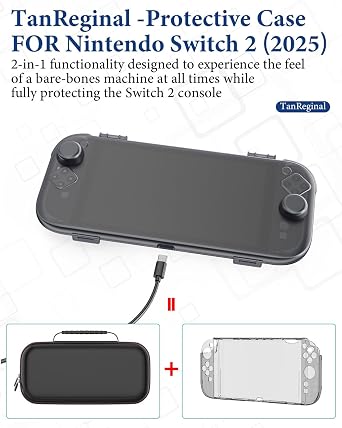 Protective Case Compatible with Nintenndo Switch 2,Hard Protector Cover Accessories for Switch 2, for NSwitch 2 Cover Includes Black Case, Screen Tempered Film, Port Dust Plug, Joystick Cap