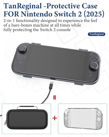 Protective Case Compatible with Nintenndo Switch 2,Hard Protector Cover Accessories for Switch 2, for NSwitch 2 Cover Includes Black Case, Screen Tempered Film, Port Dust Plug, Joystick Cap