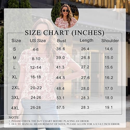 Miniatura 7 de Anyally Blusas de gasa elegantes de verano para mujer, talla extragrande, manga corta, cuello en V, túnica para leggings, camisetas casuales