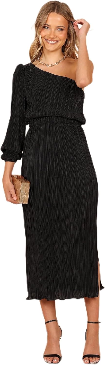 Petal & Pup Womens Pontee One Shoulder Pleated Midi Dress
