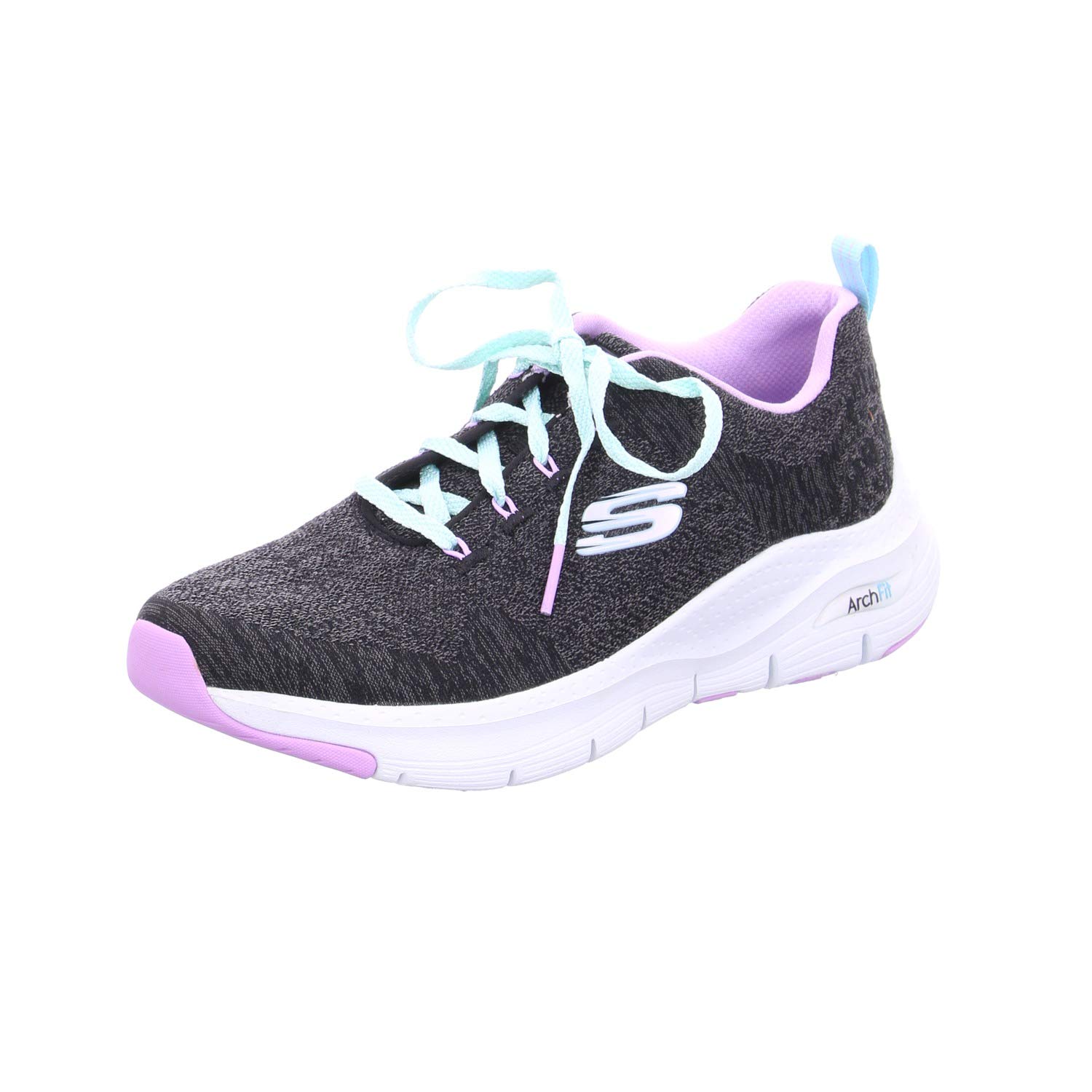 Skechers Women's Arch FIT Sneaker, Black Knit/Lavender Trim , 5.5 UK medium