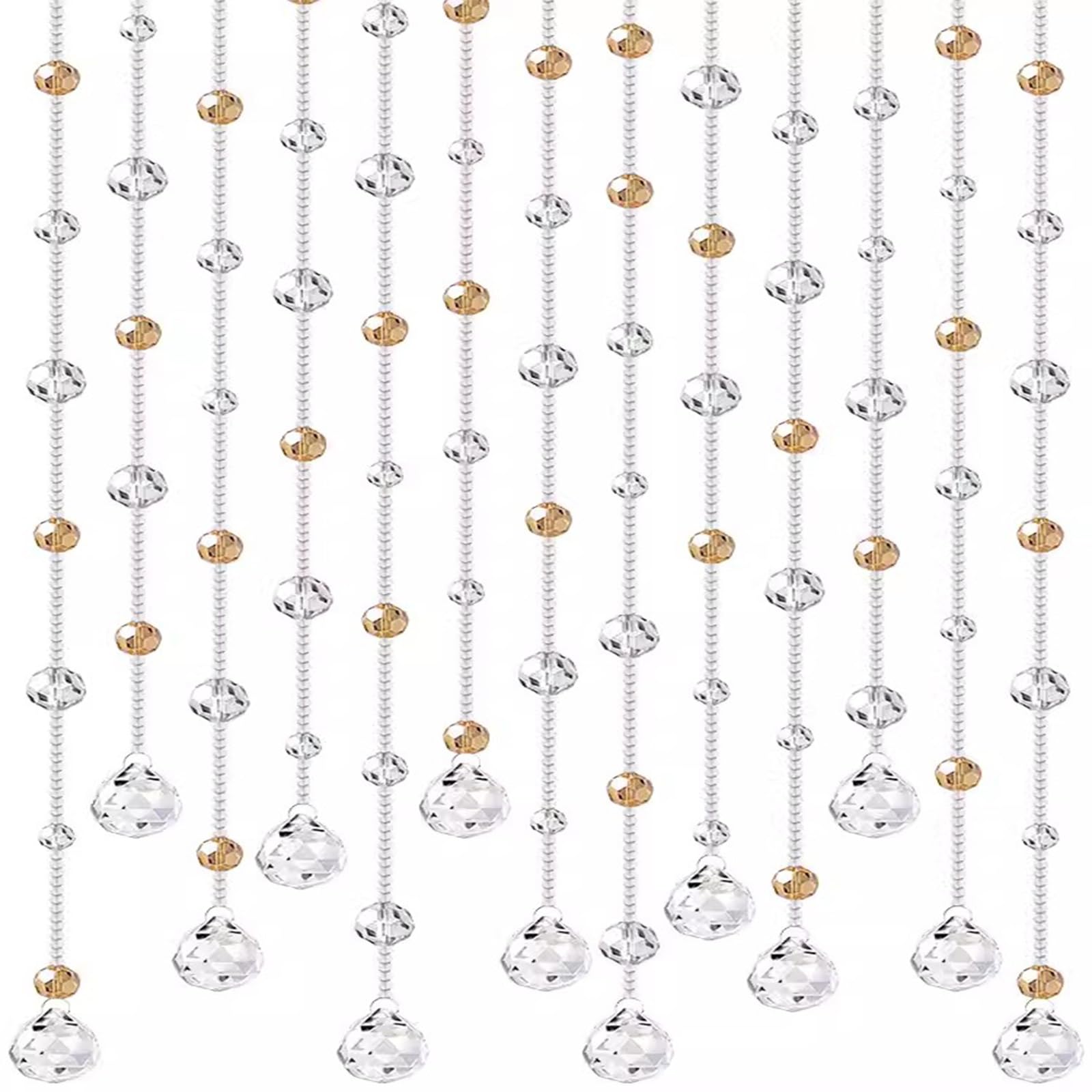 Rideau de perles pour porte en verre cristal transparent pour séparation salon 80cm