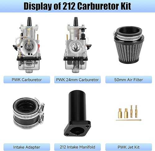 Miniatura 9 de YOXUFA Kit de tubo de admisión de carburador PWK 24 actualizado para Predator 212 224cc 196cc 200cc 6.5hp motor Coleman CT200U BT200X Baja Warrior