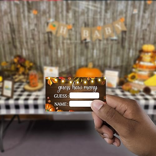Miniatura 3 de Guess How Many Candies Are in the Jar (1 letrero de pie + 50 tarjetas de adivinanzas), calabaza para Halloween, letrero de despedida de soltera,