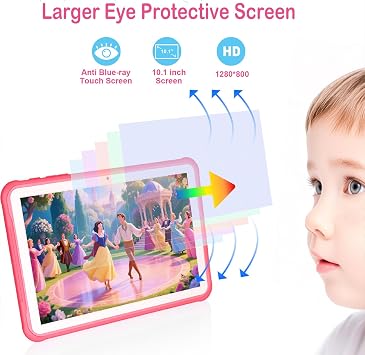 Trayoo Kids Tablet, 10.1 Inches Tablet for Kids with Case Included, 64G Storage, Dual Camera, WiFi, Education Apps Pre-Installed, Parent Control, YouTube (Pink)