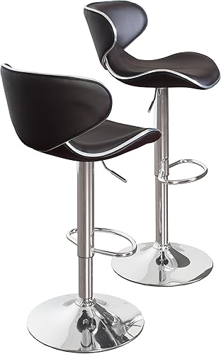 Miniatura 5 de Roundhill Furniture Masaccio - Taburete de bar giratorio ajustable de cuero sintético acolchado con base cromada, juego de 2, marrón