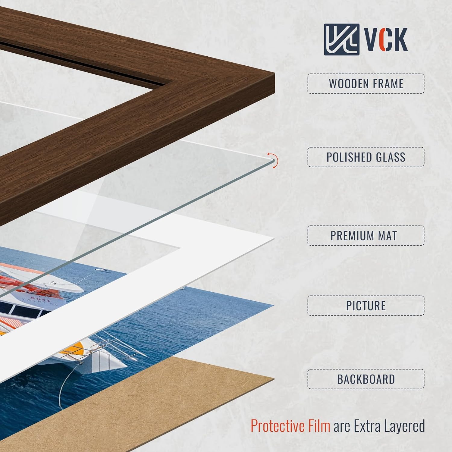 VCK 12x16 Picture Frame 3 Pack, Brown Exclusive Wood, HD Glass, for Photo image 5