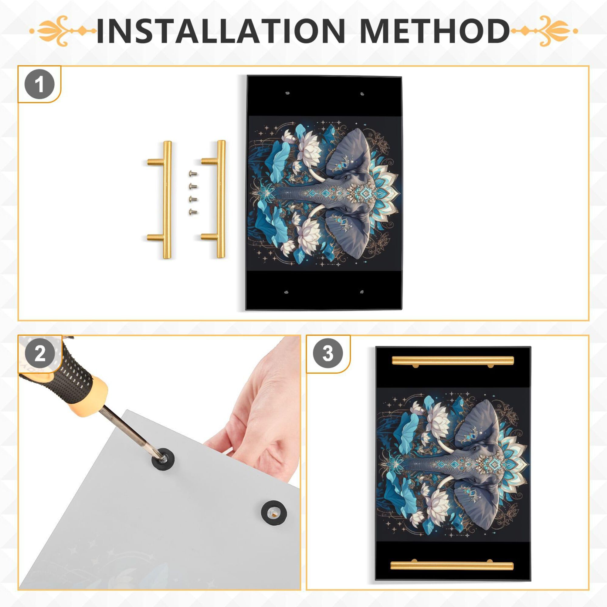 Bathroom Vanity Tray Counter Organizer, Elephant Flower Decorative Tray with Handles Countertop Storage for Bathroom Bedroom Kitchen Home Farmhouse