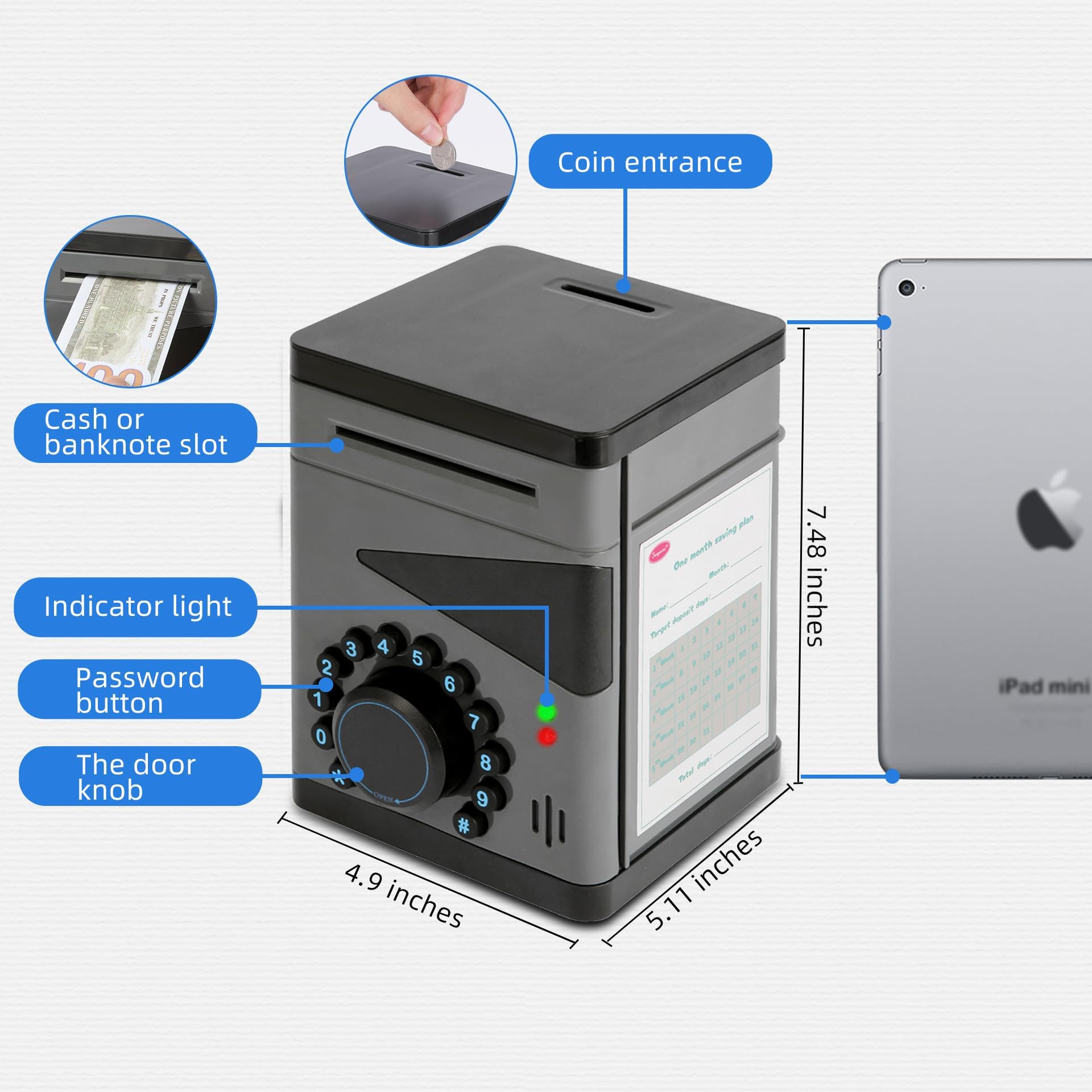 Saquuiui Boy Piggy Bank for Kids, Safe for Kid with Cultivating Good Saving Habit, Electronic Bank for Real Money, Ideal Gift for 3 4 5 6 7 8-12 Years Old Children Teens Toddler (Black)