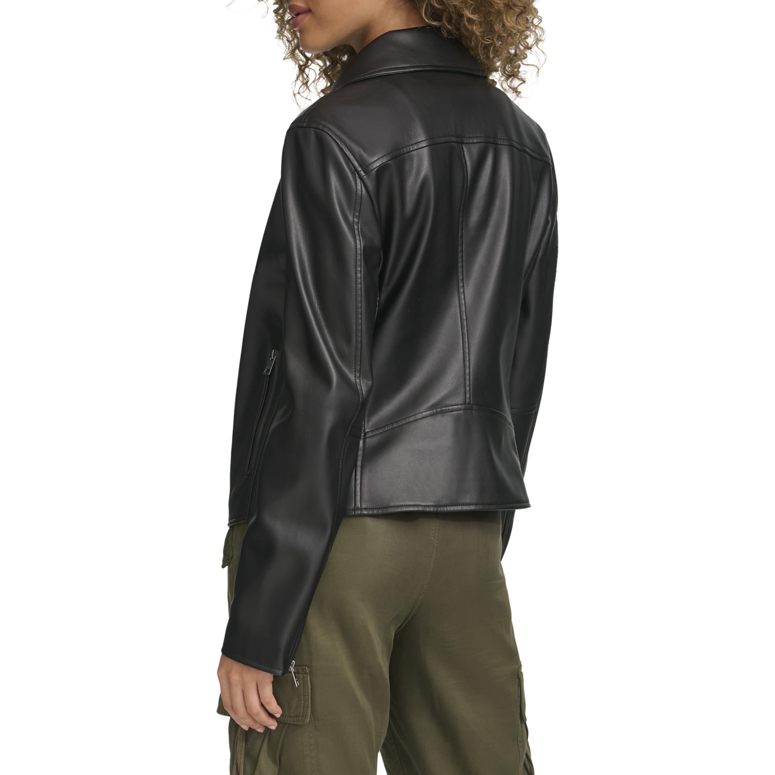 Levi's Damen Racerjacke mit Laydown-Kragen Kunstleder, Schwarz, S – Ansicht 2