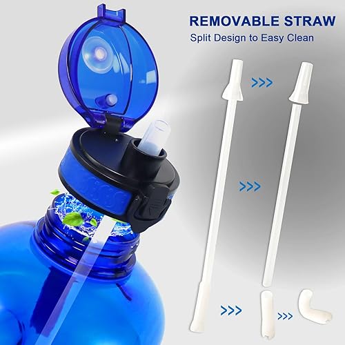Miniatura 3 de GEMFUL Botella de agua de 3L con popote y asa, gran capacidad, a prueba de fugas, sin BPA, marcador de tiempo, jarra motivacional para acampar al