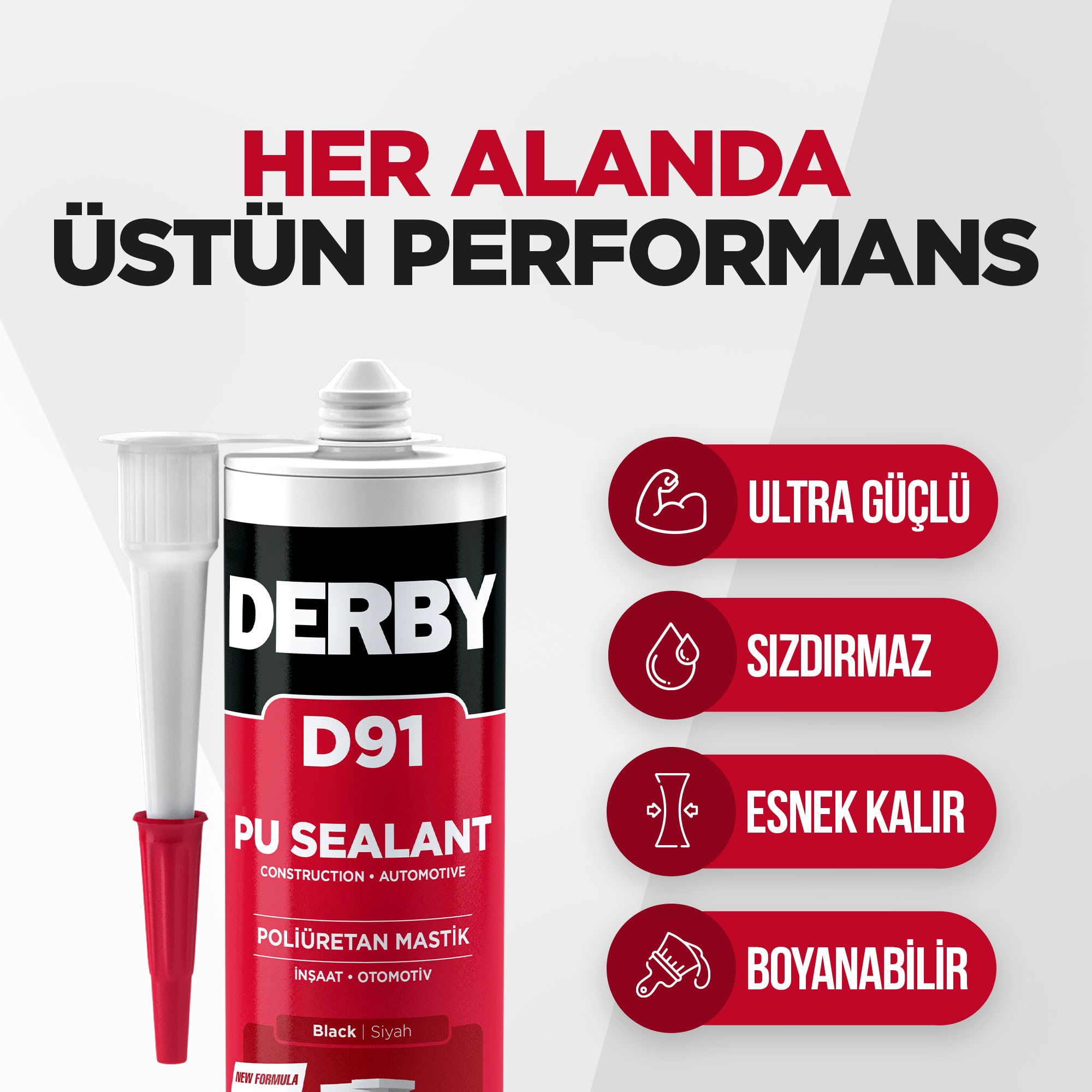 Derby D91 PU Mastik Plastik Kartuş Siyah - 280ml